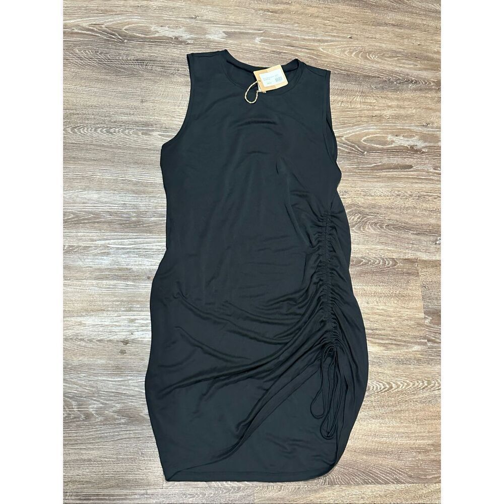 Gentle Fawn drawstring tank ruched dress black L